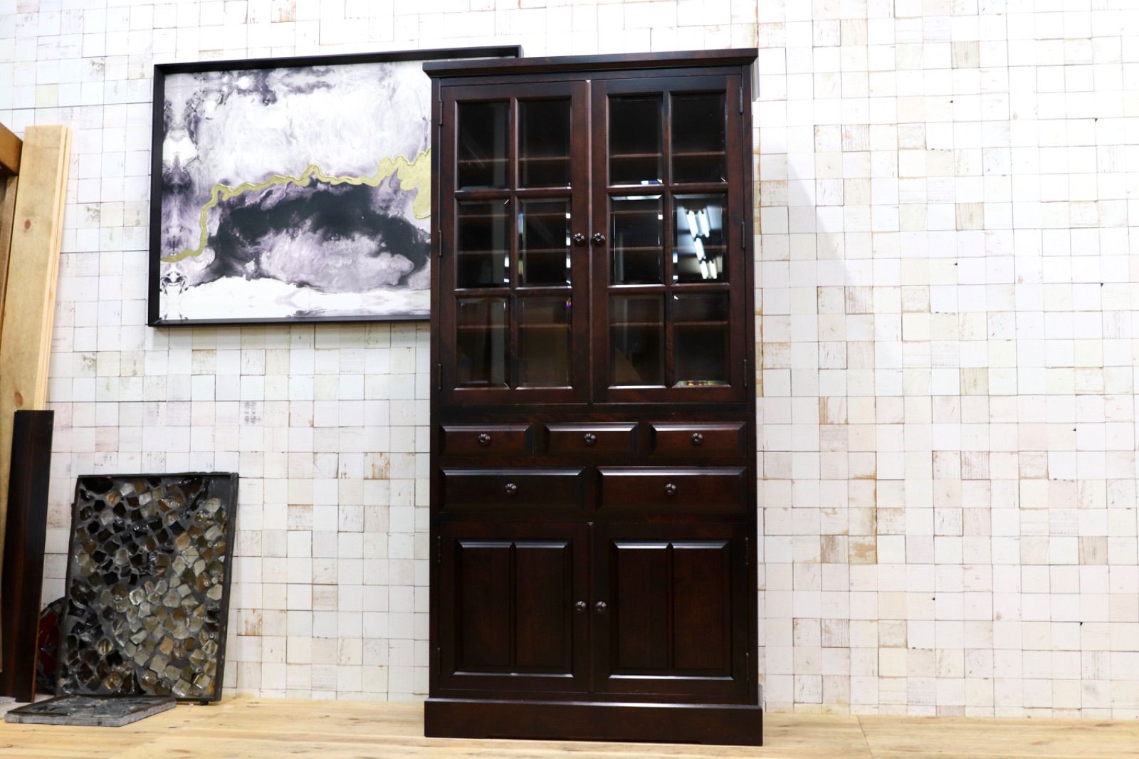 GMIS321 北海道民芸家具 食器棚 飾り棚 キャビネット 水屋棚 キッチンボード 飛騨産業 和モダン 和家具 レトロ