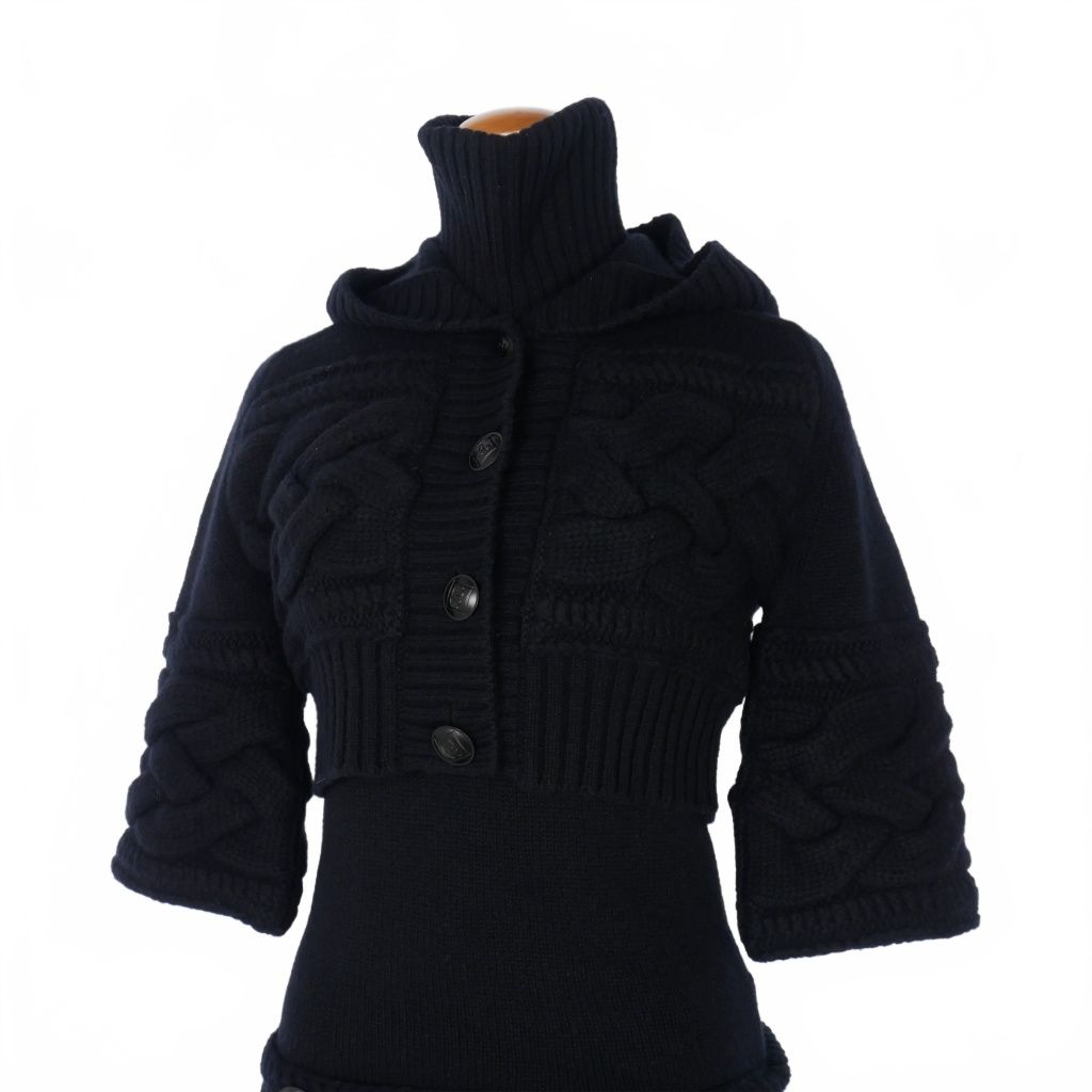  シャネル CHANEL スポーツライン 2007 AW 2ピース カシミヤ混 クロップド ニット パーカー ワンピース カーディガン セーター 黒 ブラック 94305 その他 トップス