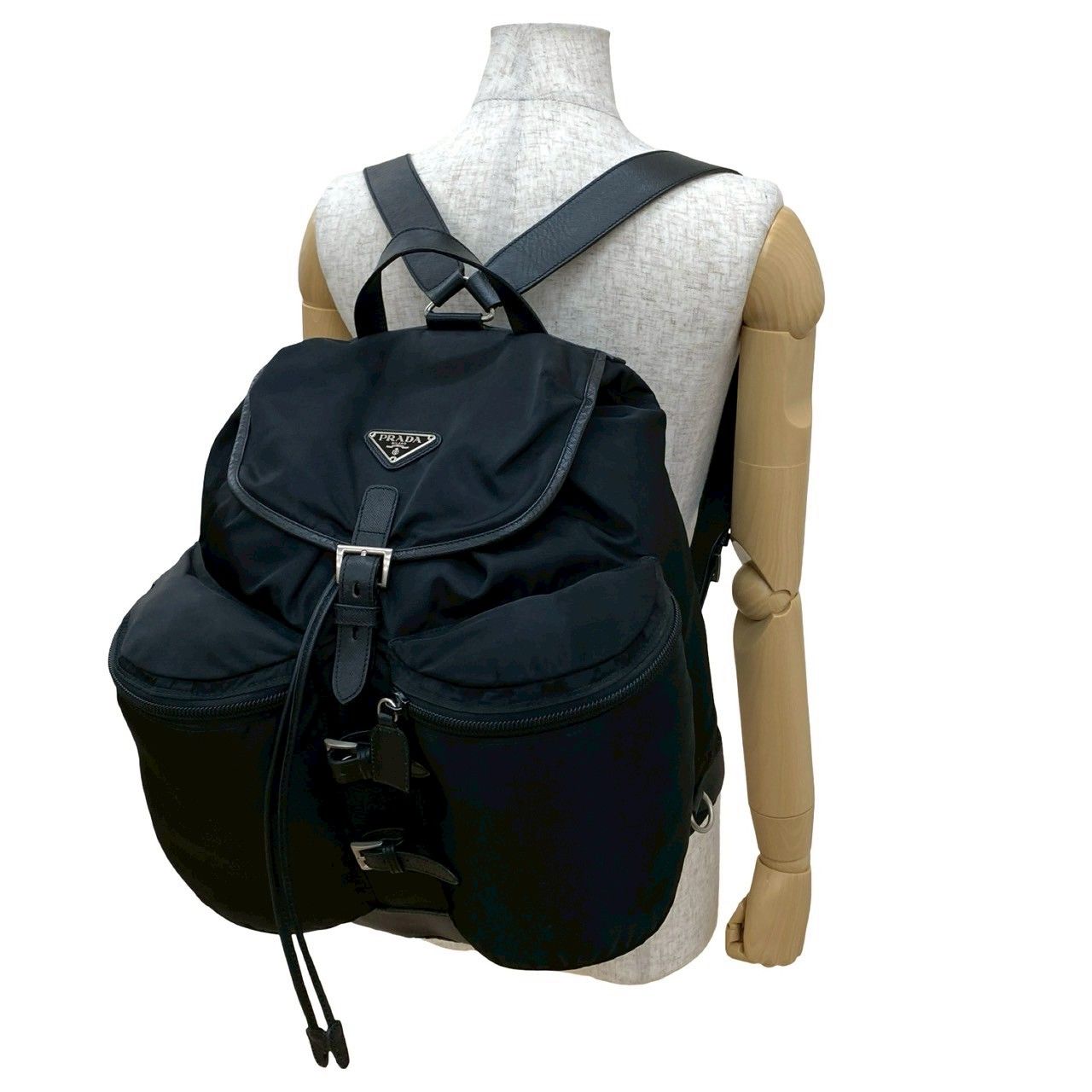 極 美品 希少品 PRADA プラダ 三角ロゴ 金具 ナイロン サフィアーノ
