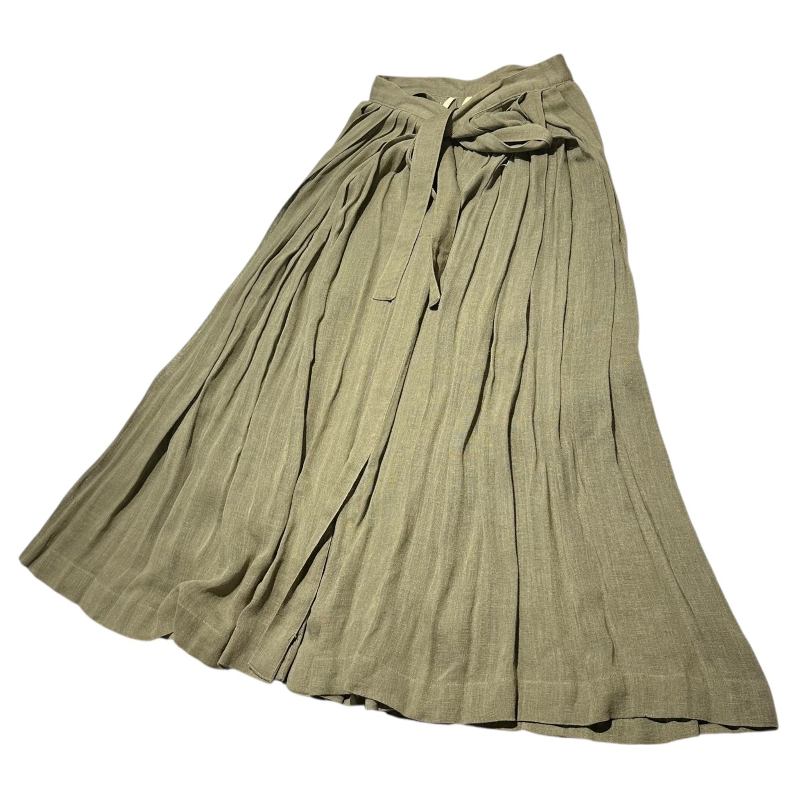 ISSEY MIYAKE イッセイミヤケ 70 s Vintage Pleated Long Wrap Skirt 70年代 ヴィンテージ プリーツ 巻き スカート JL52039 9号 M L程度 ベージュ 初期 筆タグ
