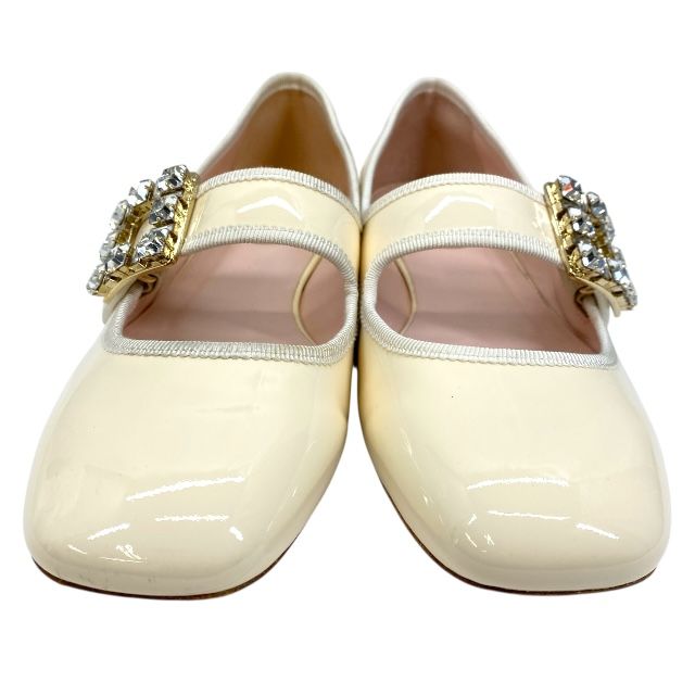 ロジェヴィヴィエ パテントレザーバレエフラットシューズ パンプス エナメル バックル ビジュー オフホワイト Roger Vivier 36 約23 cm レディース 上品 感 エレガント