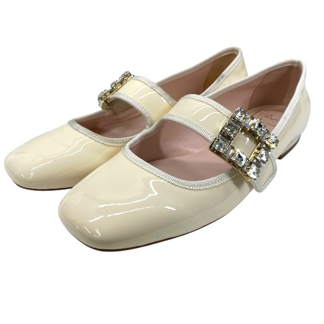 ロジェヴィヴィエ パテントレザーバレエフラットシューズ パンプス エナメル バックル ビジュー オフホワイト Roger Vivier 36 約23 cm レディース 上品 感 エレガント
