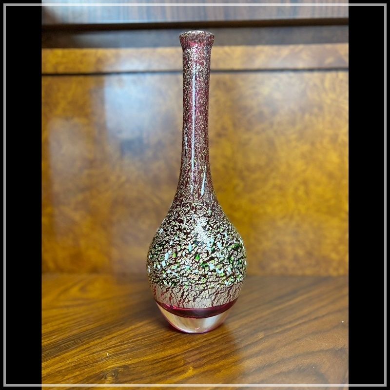 金赤 金彩 手吹ガラス 琳派 花器 25cm 黒木国昭 鶴首花瓶 グラスアート黒木 フラワーベース ガラス製品 オシャレ レッド RU1112-4