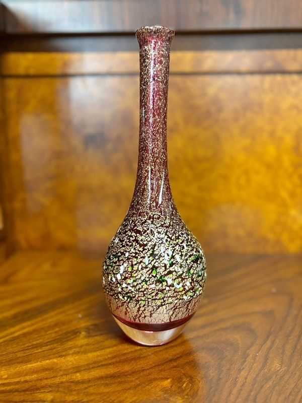 金赤 金彩 手吹ガラス 琳派 花器 25cm 黒木国昭 鶴首花瓶 グラスアート黒木 フラワーベース ガラス製品 オシャレ レッド RU1112-4