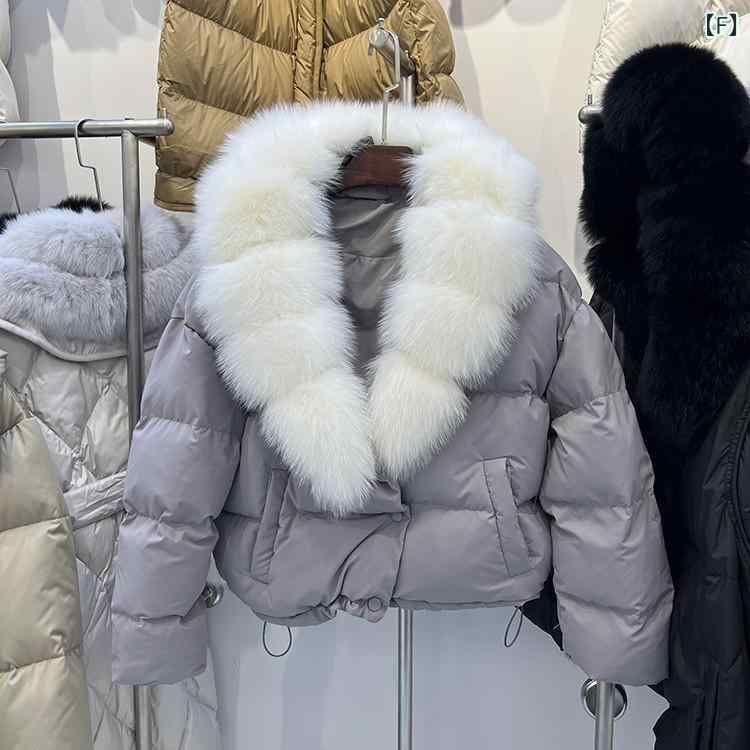 ダウンジャケット レディース フォックスファー襟 ショップ ショート丈