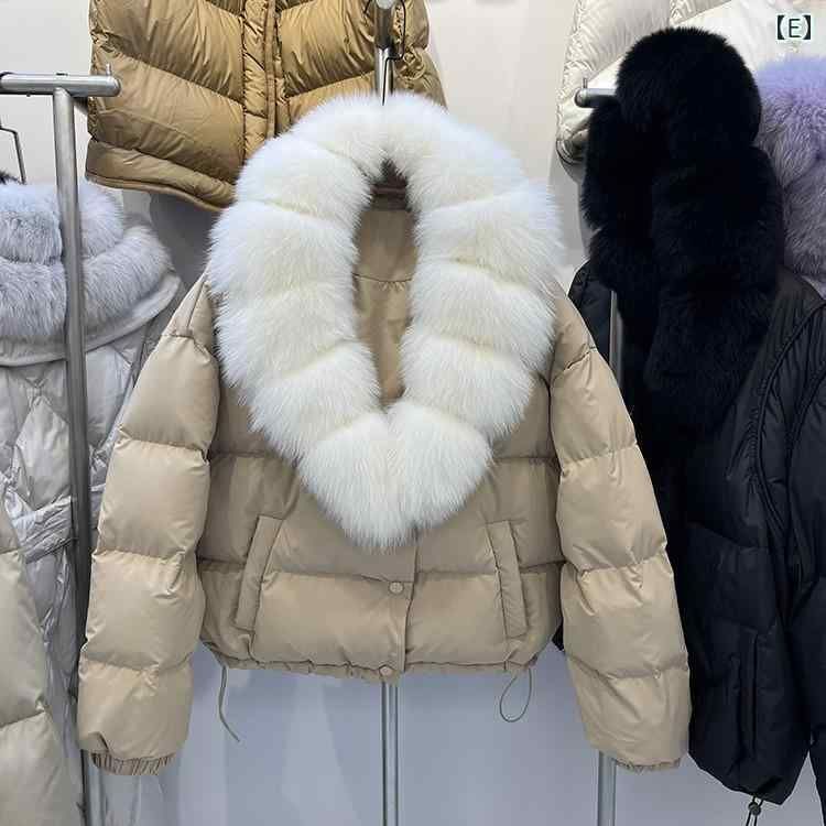 ダウンジャケット レディース フォックスファー襟 ショップ ショート丈