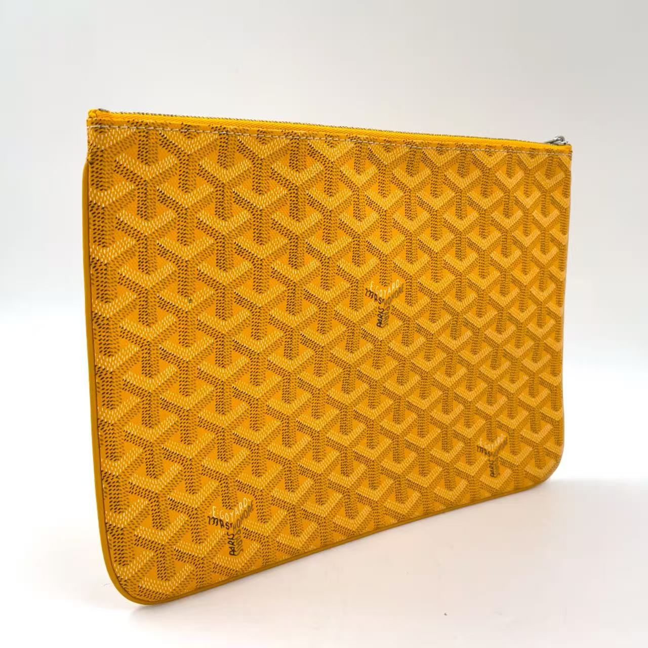 GOYARD セナクラッチ mm レザー イエロー×マルチ クラッチバッグ シルバー