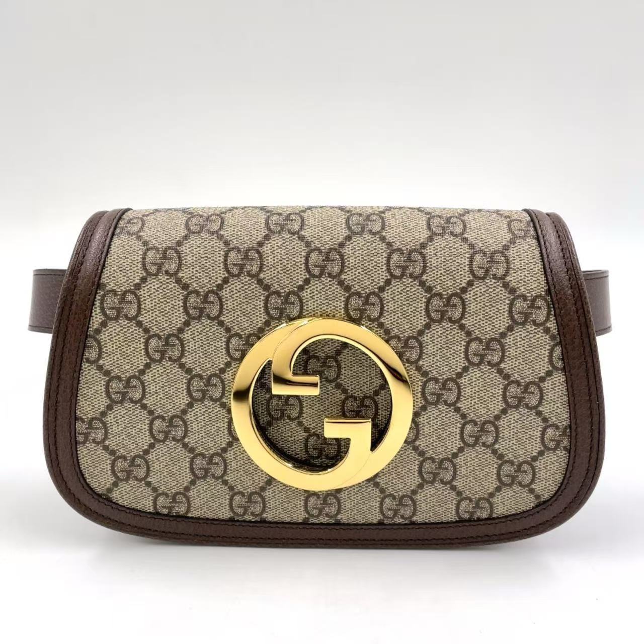 GUCCI ブロンディ GGスプリーム ベルトバッグ レザー×キャンバス ブラウン ボディバッグ ゴールド 703807