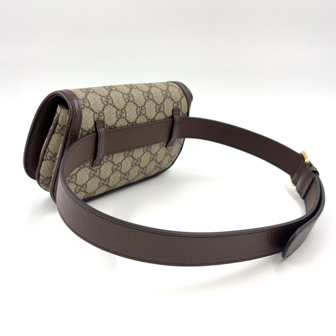 GUCCI GGスプリーム ベルトバッグ レザー×キャンバス ブラウン ボディバッグ ゴールド 703302