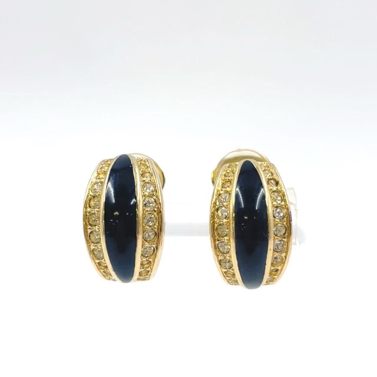 Christian Dior GP×ラインストーン ブラック イヤリング ゴールド