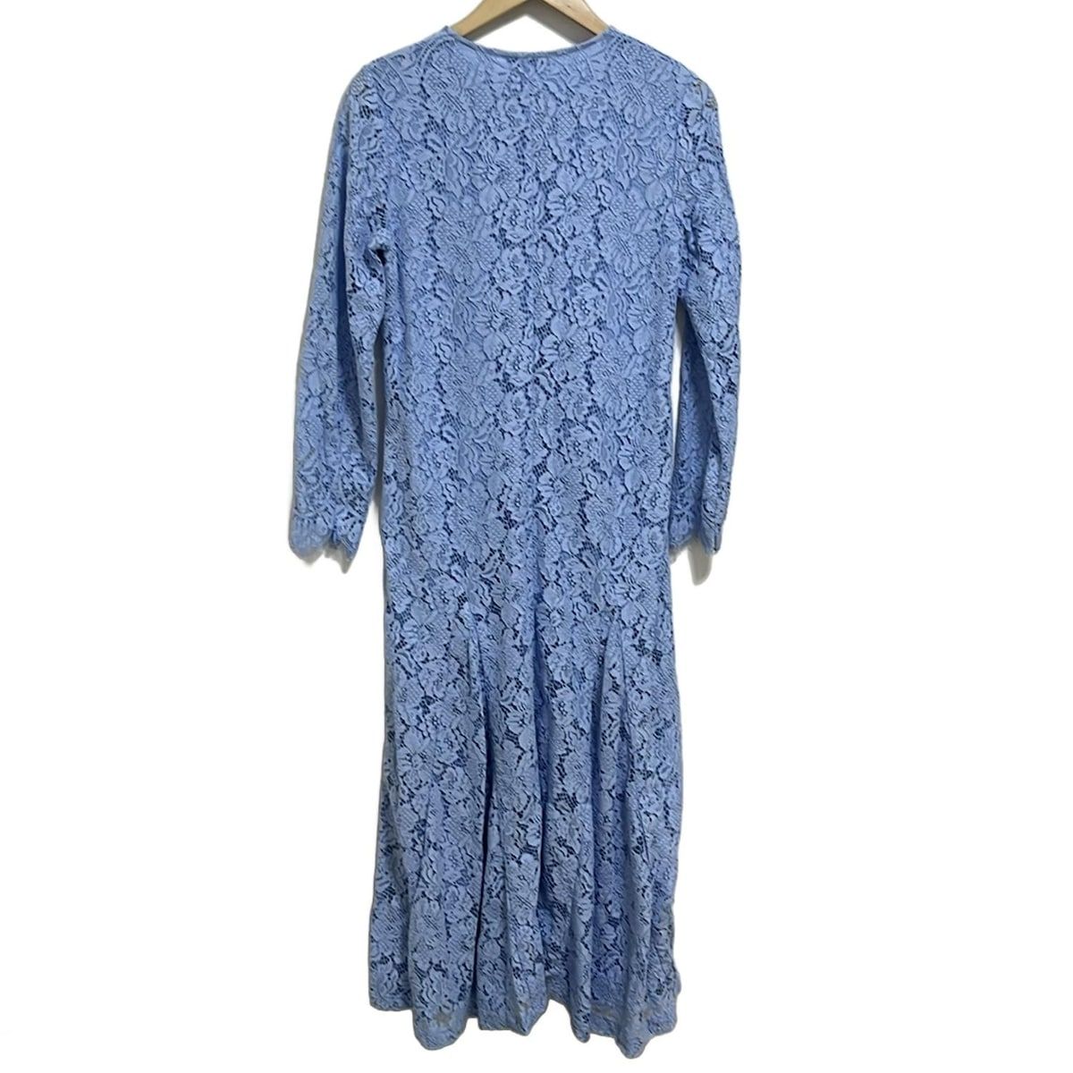 GANNI ガニー ワンピース サイズ34 S レディース - ブルー クルーネック 長袖 ロング レース 花柄
