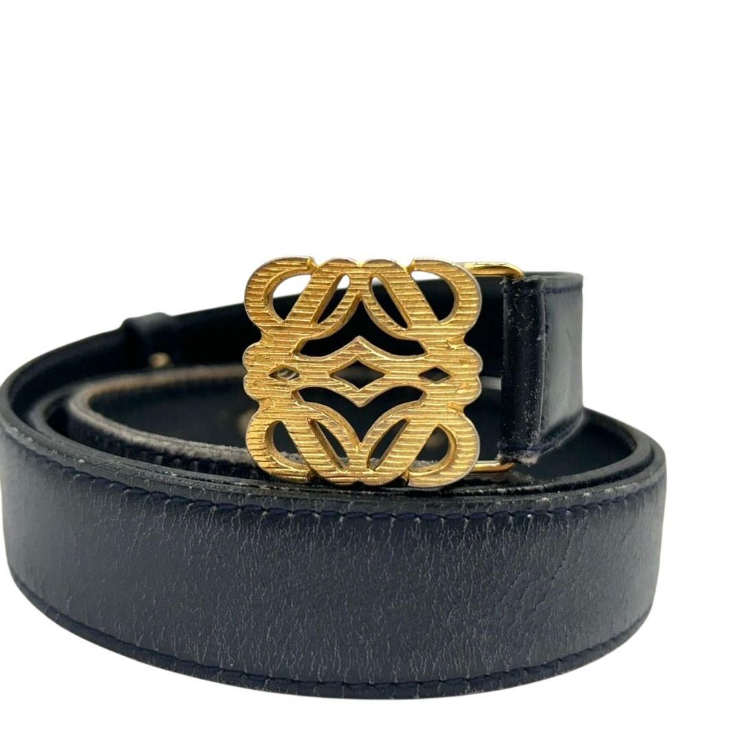 LOEWE ロエベ レザーベルト ネイビー アナグラムロゴ ゴールド金具 本革 px-3