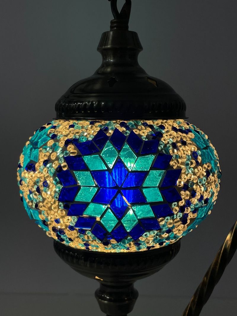 モザイクガラス テーブルランプ 吊り下げ型 LEDライト ガラス 卓上 照明器具 ジョルダンモザイク ブルー 間接照明 インテリア