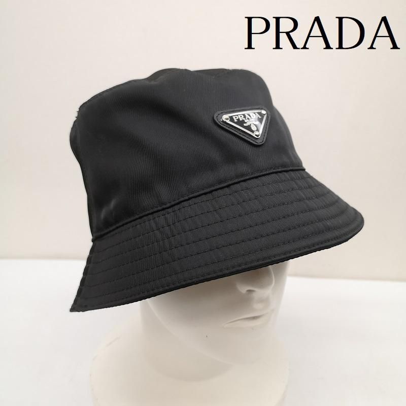 PRADA プラダ 帽子 ハット ナイロン バケット ハット 三角プレート