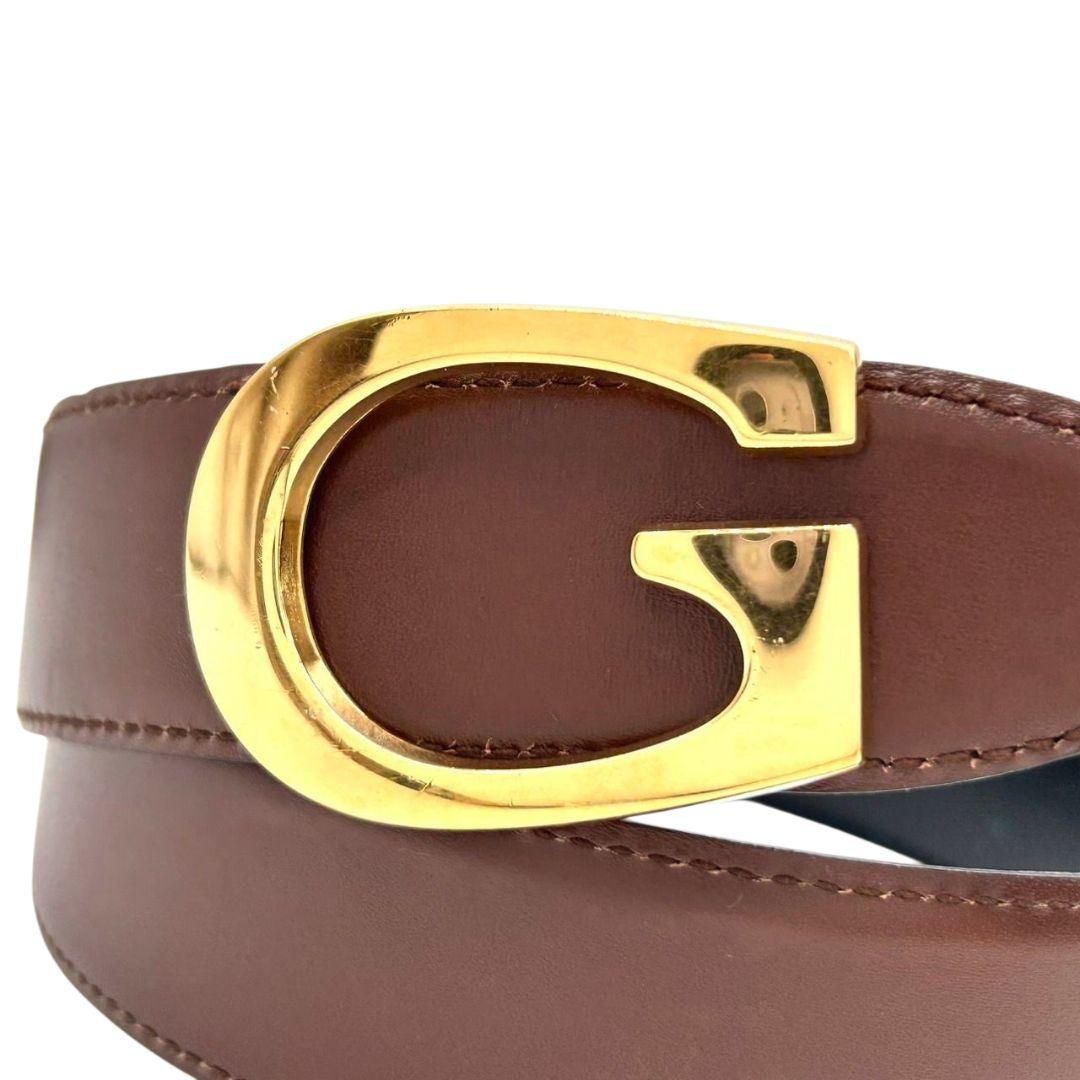 【美品】グッチ　Gucci GGロゴ ブラウンレザーベルト　マーモント グッチ ベルト 茶 ブラウン インターロッキングG Gロゴバックル PX-3