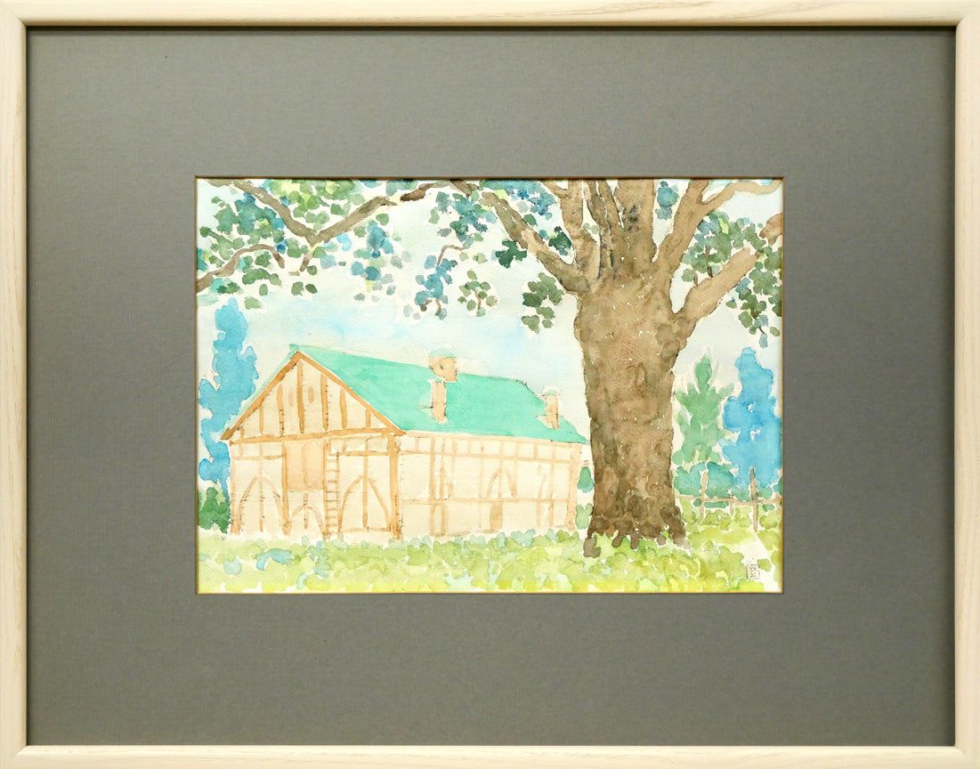 国松 登 北大第二農場 種牛舎 水彩画 4号 国画会会員 全道展創立会員 北海道文化賞 独自の心象世界 小竹美術