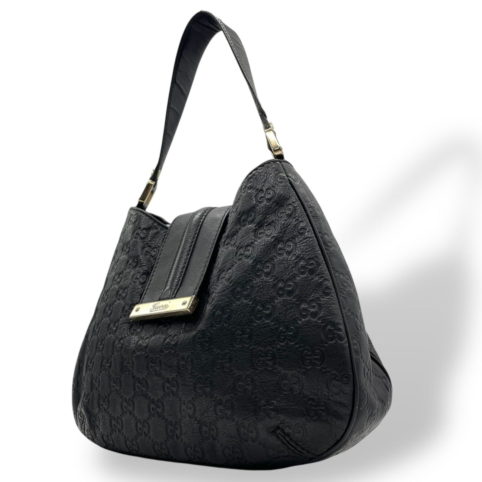 美品✨グッチ ワンショルダー ホーボー ロゴ金具 肩掛け オールレザー ブラック GUCCI グッチ ホースビット 1955 ショルダーバッグ レザー