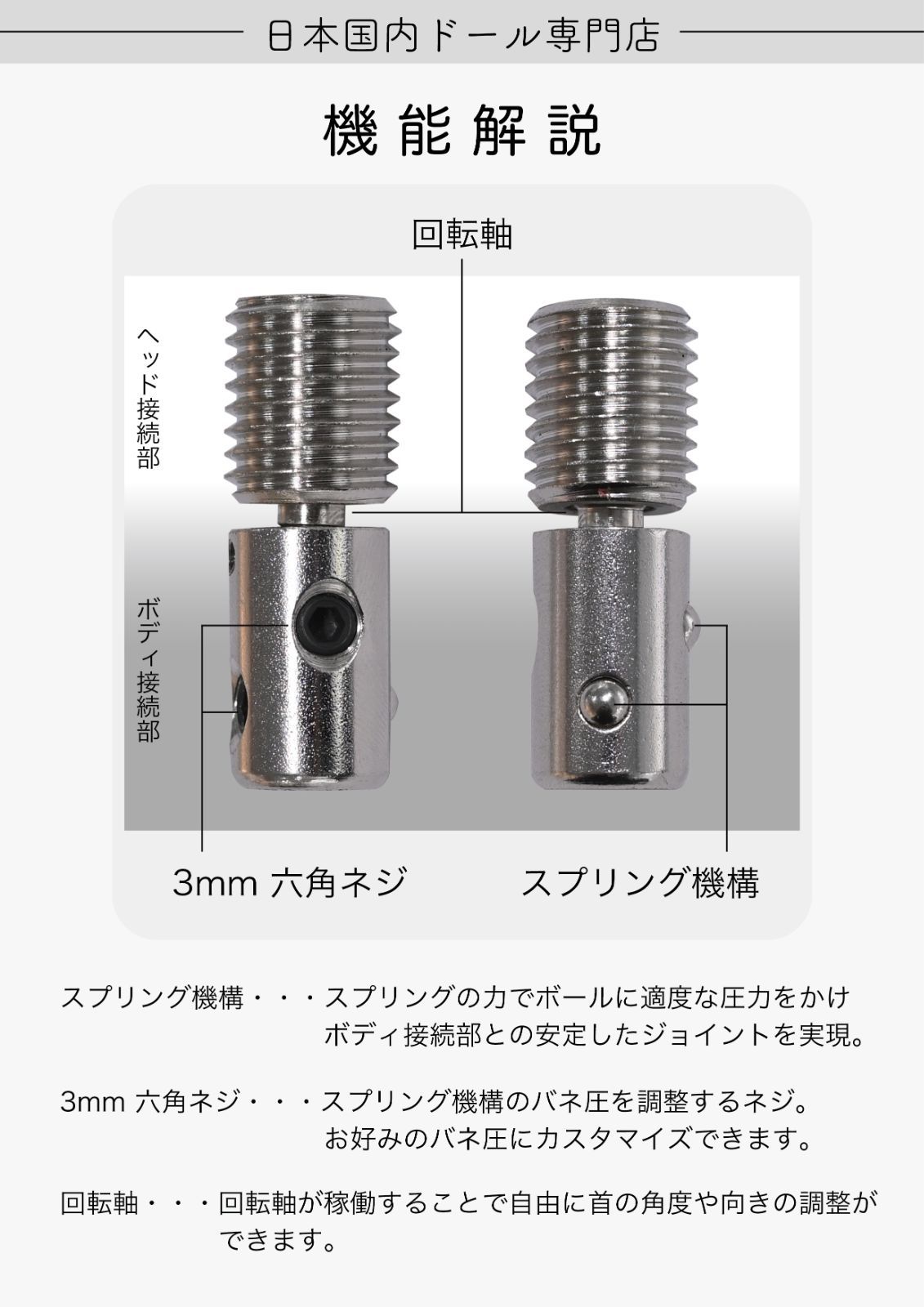 ラブドール ヘッド用首振り M16ボルト セット ドールヘッド リアル