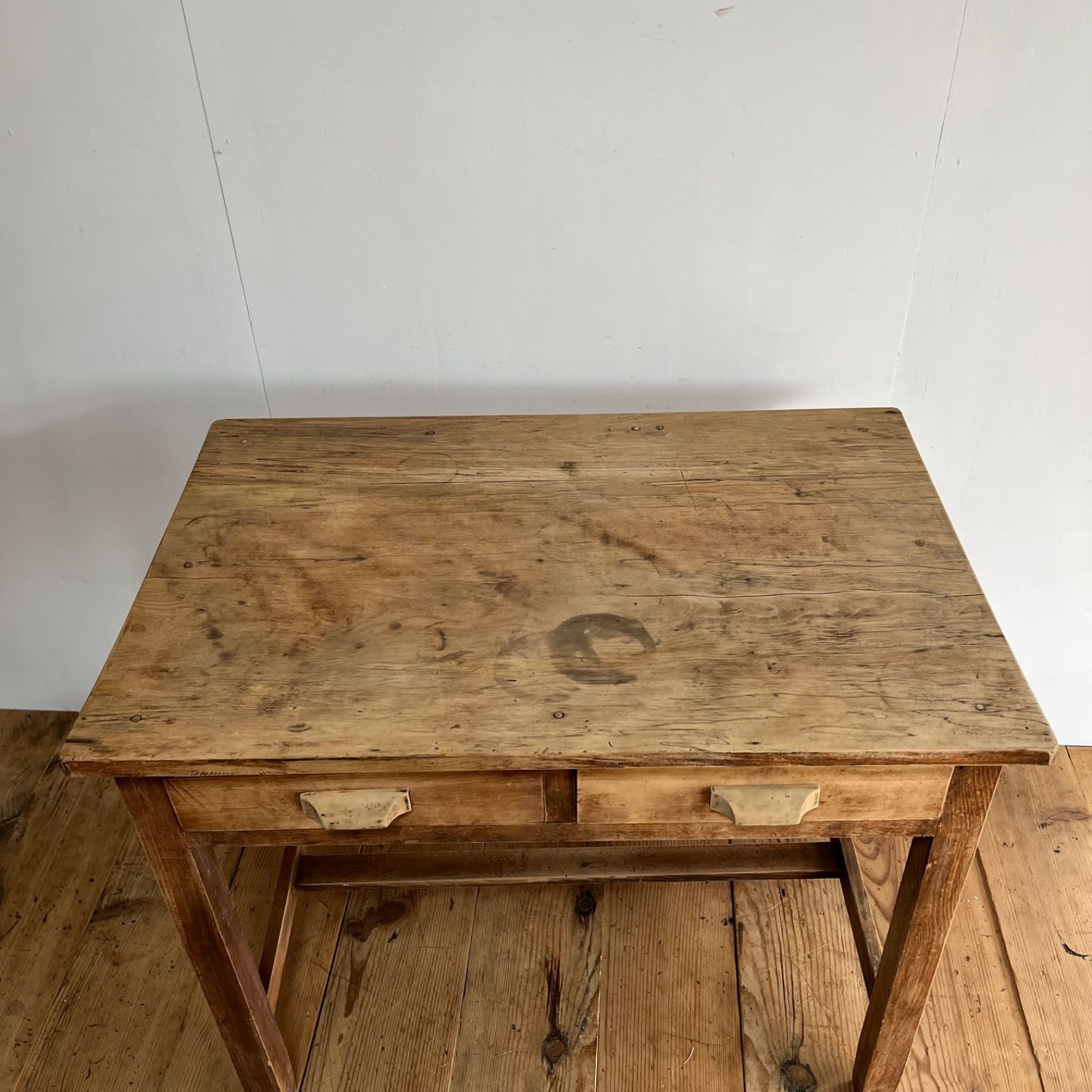 アンティーク テーブル デスク 机 無塗装 無垢材 シャビー y1000f