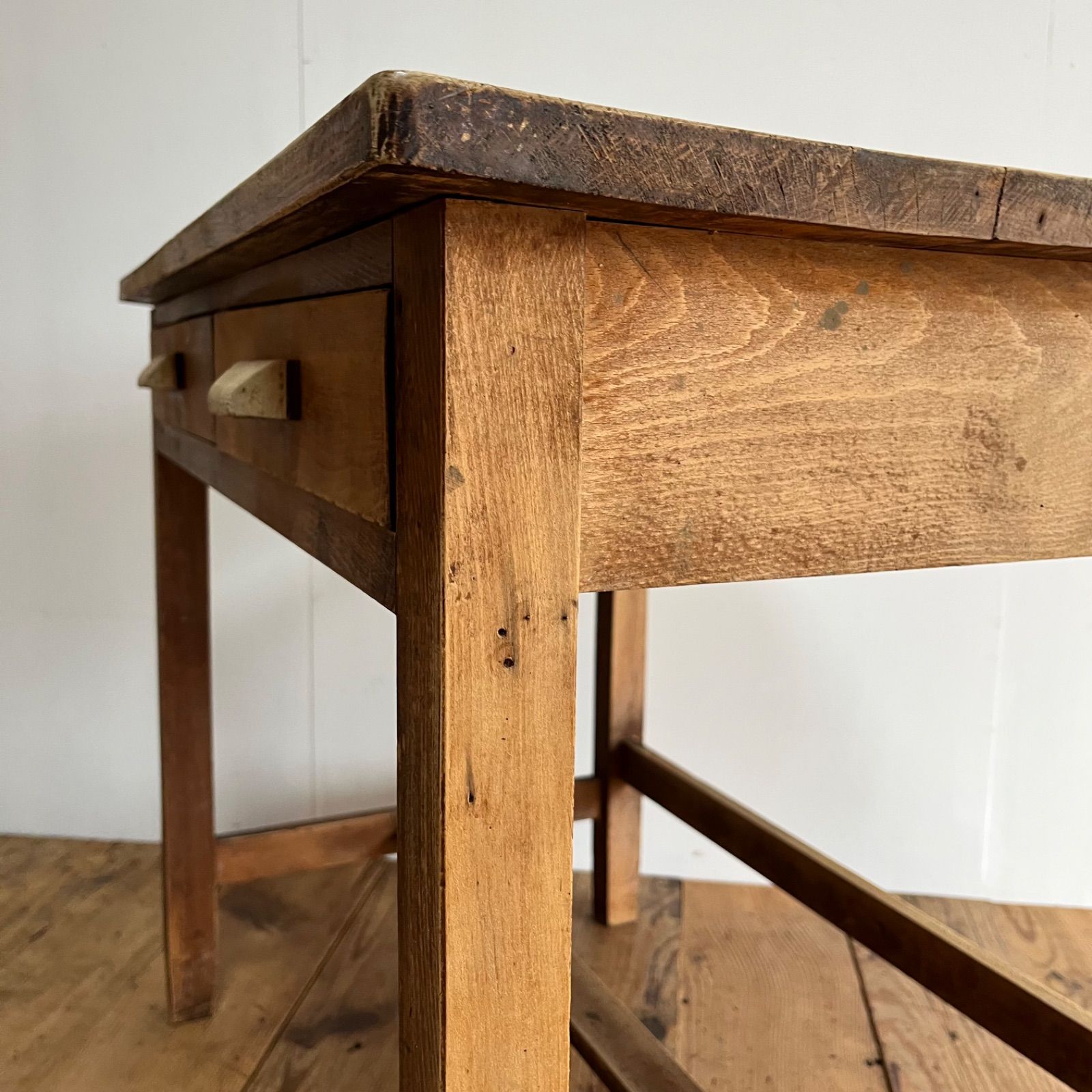 アンティーク テーブル デスク 机 無塗装 無垢材 シャビー y1000f