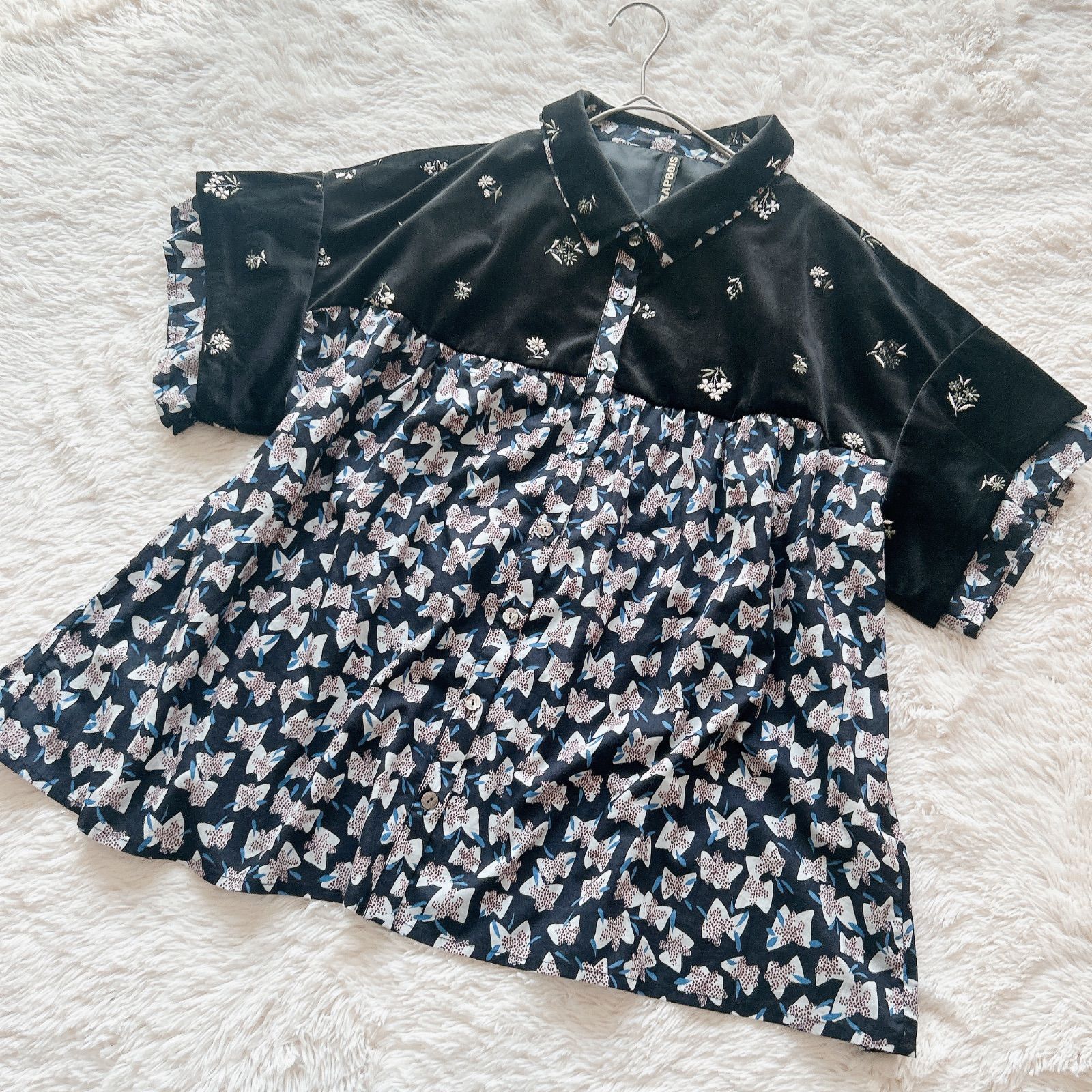 フラボア FRAPBOIS ベロア 刺繍 エルダーフラワー ブラウス 半袖