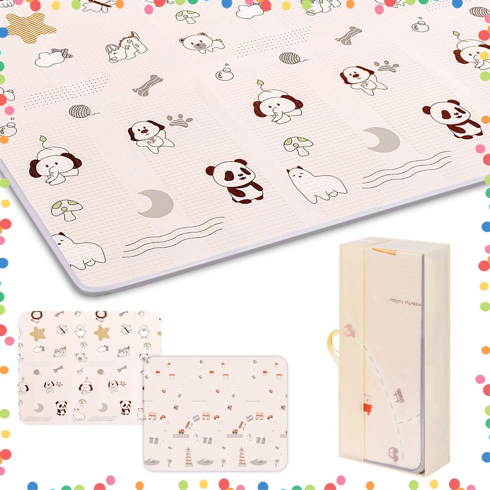 お昼寝マット ベビー 防音マット パンダ 道 防水 折りたたみ 厚手 収納しやすい 160×180×2cm プレイマット 赤ちゃん プレイマット-Artake