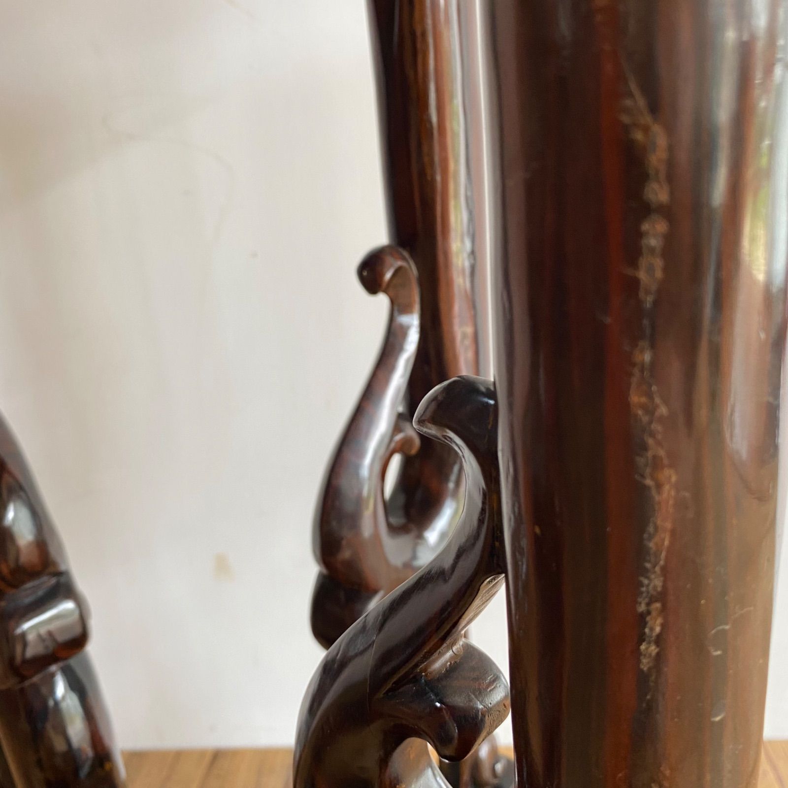 アンティーク 唐木の飾り台 紫檀 無垢材 木製 花台 透かし彫り 香炉台