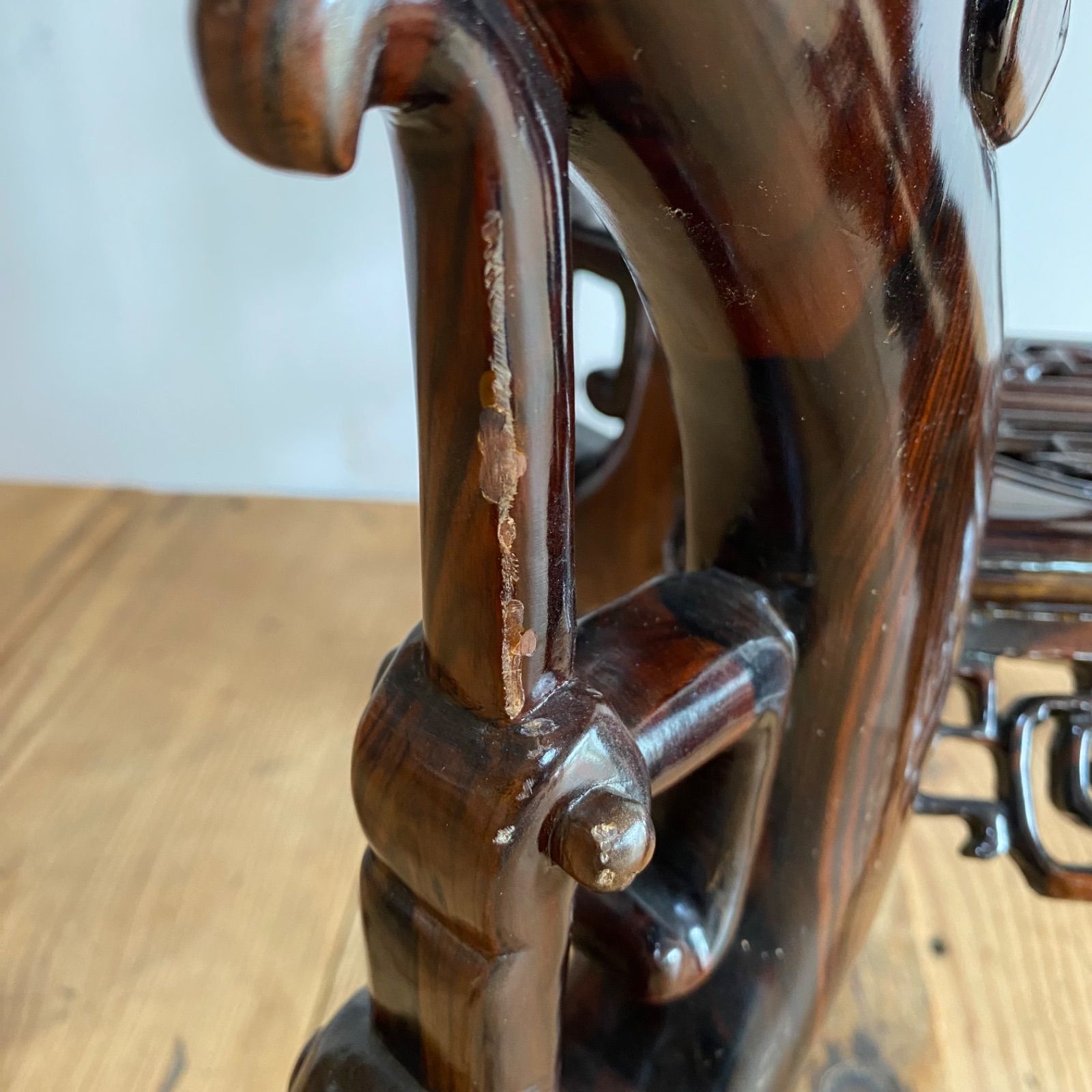 アンティーク 唐木の飾り台 紫檀 無垢材 木製 花台 透かし彫り 香炉台