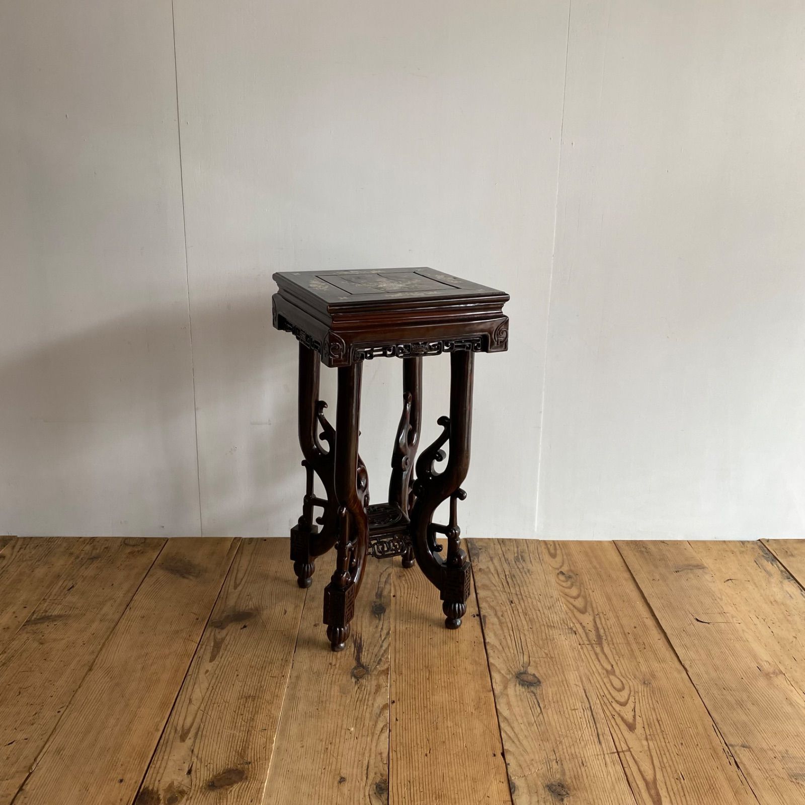 唐木造 透彫龍紋花台 香炉台 盆栽台 中国美術 細密細工 古 唐木の飾り