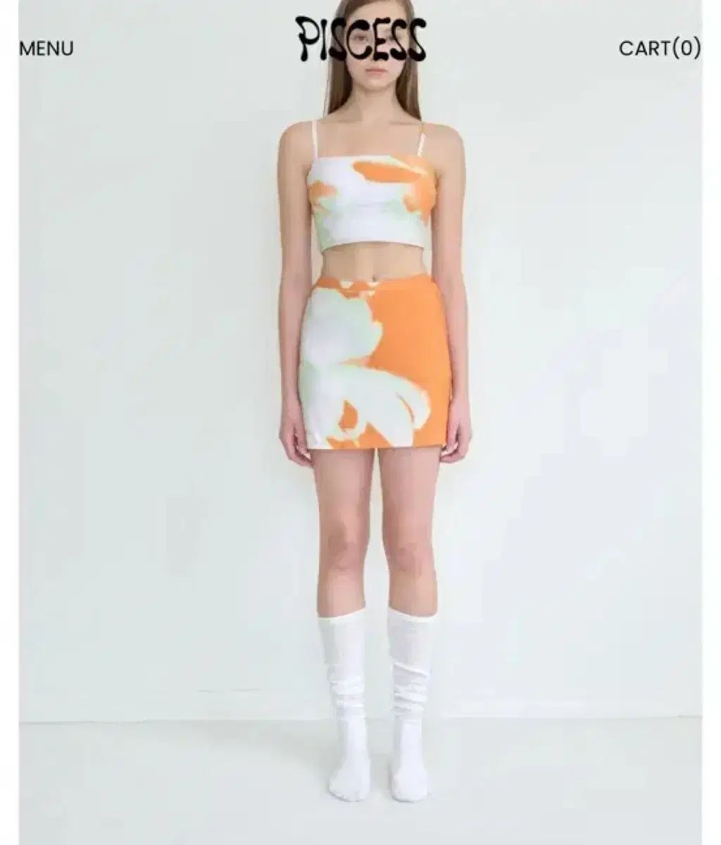 パイシス フラワー チューブ トップス スカート セット オレンジ M
