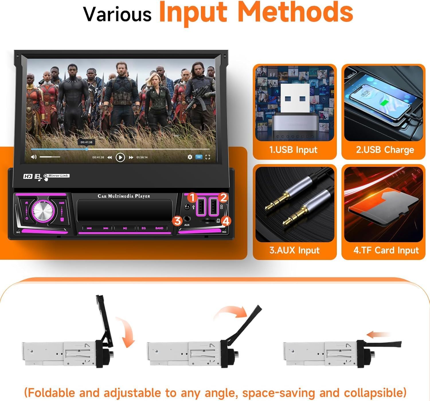 1Din Android カーステレオ 7インチフリップアウトタッチスクリーンGPSナビ Bluetooth 5.0 FM RDSラジオ BRIGHTFACE_UK