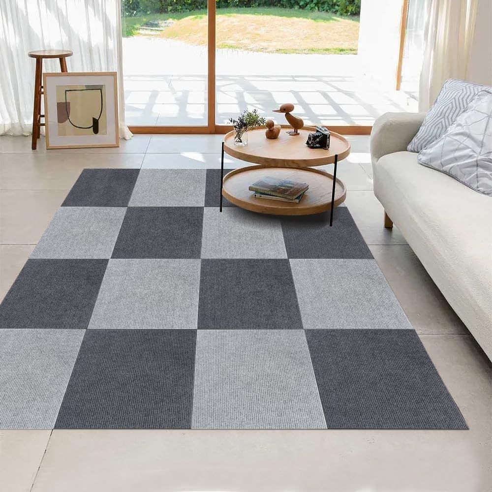 QQpony タイルカーペット ジョイントマット 吸着マット 45 cm 大判 セット 滑り止め 床暖房対応 洗濯機OK＆ハサミでカット自由 赤ちゃん 高齢者 ペットに最適 ズレない吸着設計 床保護 玄関 リビング 事務所対応 ライトグレー ダ