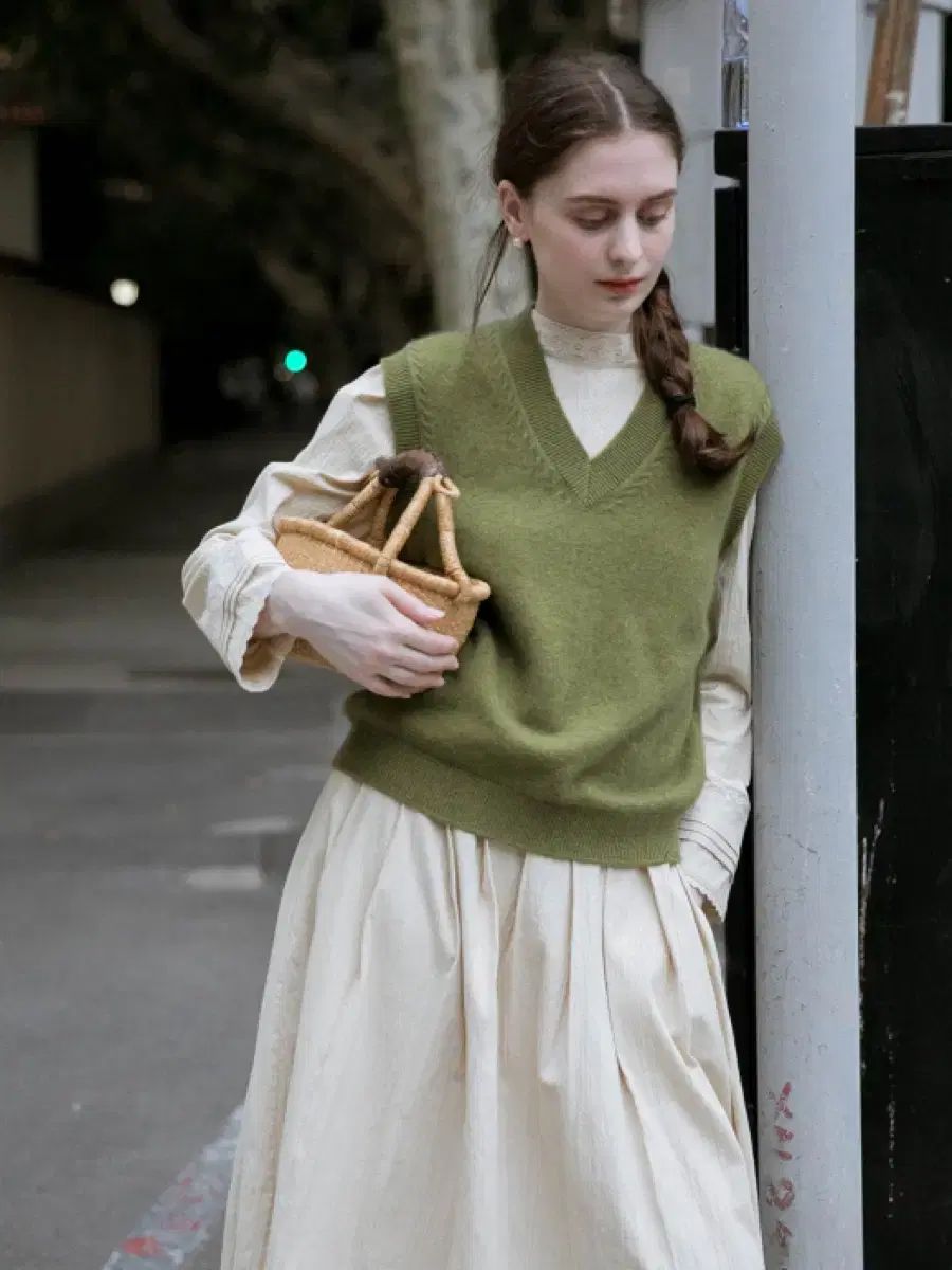 LENINA SHASA knit vest_green ニットベスト チュール ベスト