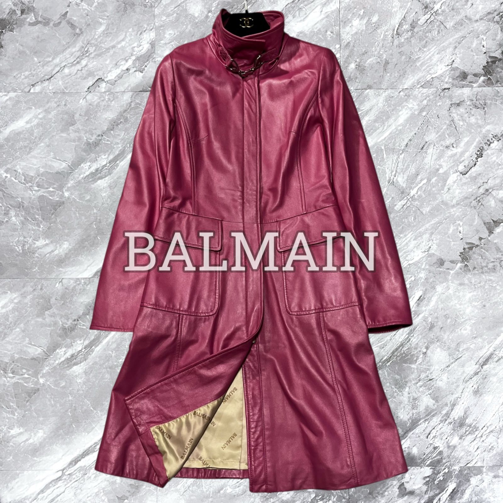 【美品】⭐️バルマン BALMAIN レザーロングコート アウター BALMAIN バルマン レザーコート ロングコート 本革 羊革