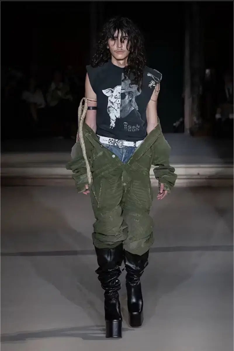 24ss ERD ディストレスド ジャンプスーツ オリーブグリーン