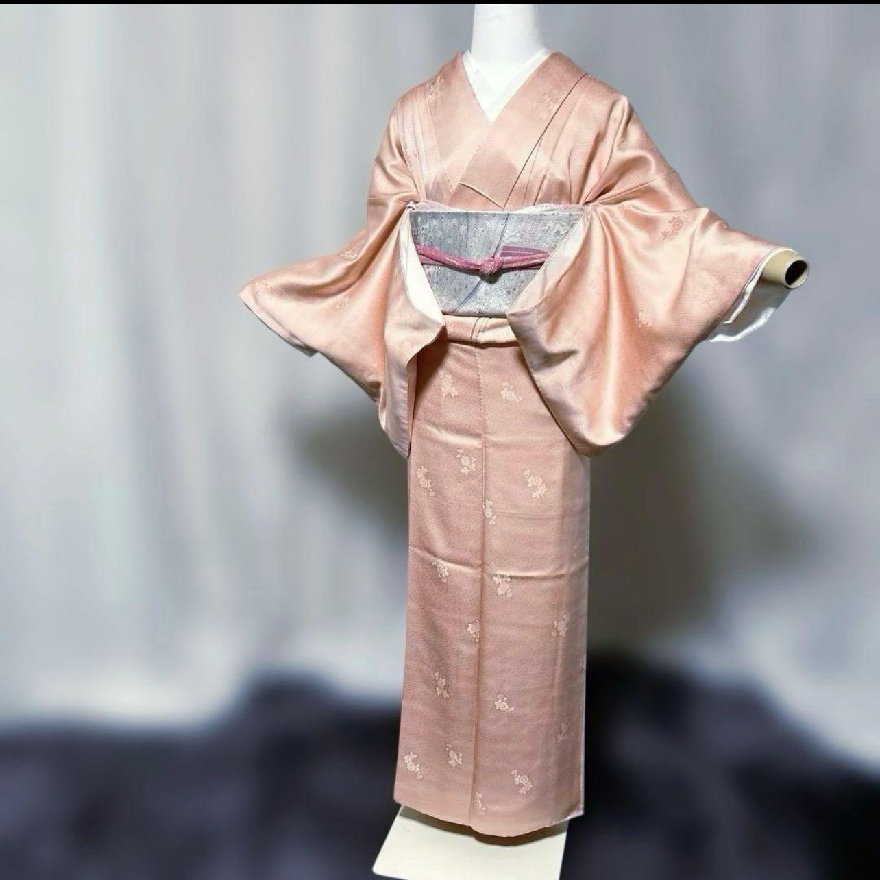 袷 正絹 紋付 地紋 色無地 フルセット 西陣唐織プラチナ箔袋帯 Beautiful Pure Silk Formal Iromuji Kimono Set w Crest - Nishijin Platinum Brocade Obi