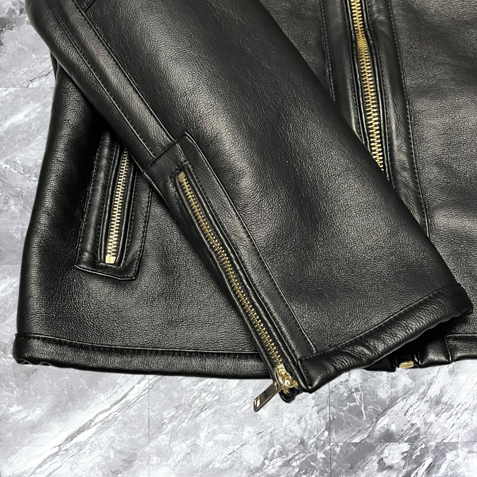 級 ZARA MAN ザラマン フェイクムートンジャケット シングルライダース ゴールド金具 ボア ブラック 黒色 サイズM KANDAIZUMI_COM