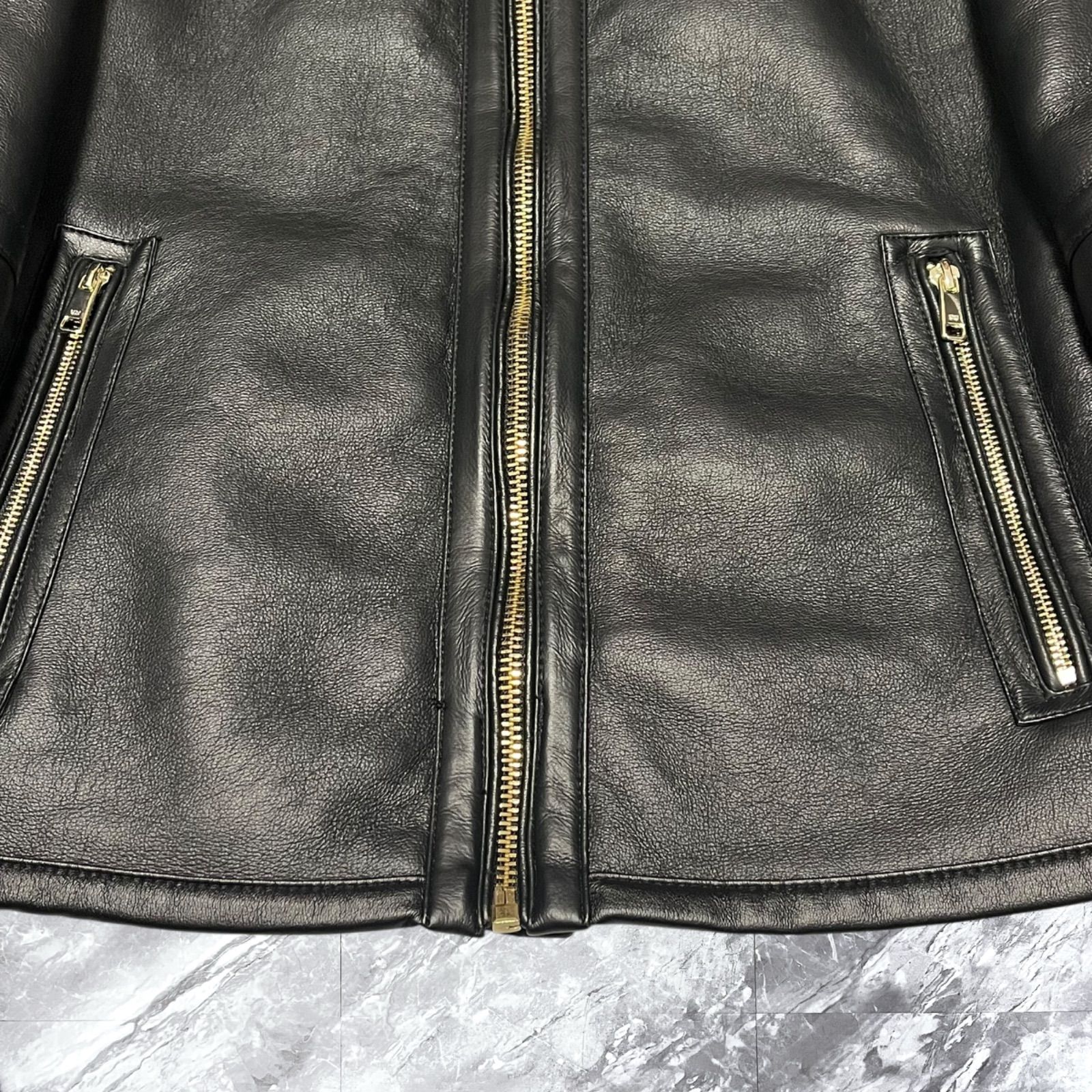 級 ZARA MAN ザラマン フェイクムートンジャケット シングルライダース ゴールド金具 ボア ブラック 黒色 サイズM