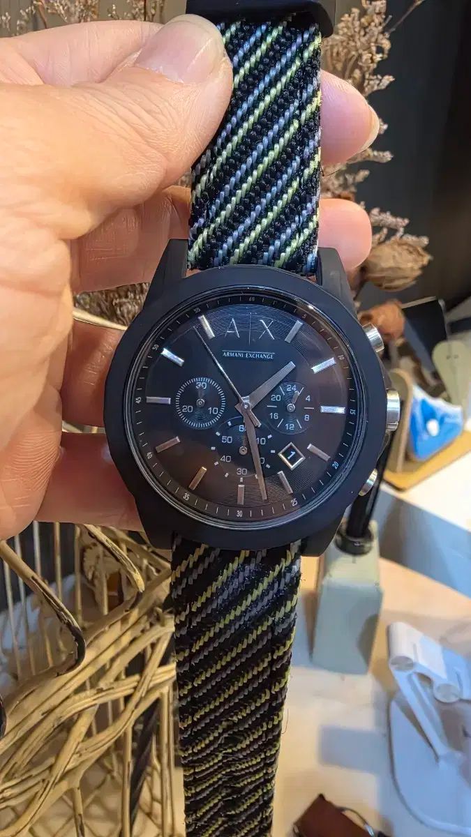 ARMANI EXCHANGE アルマーニ エクスチェンジ ブラック 時計 ストライプ バンド