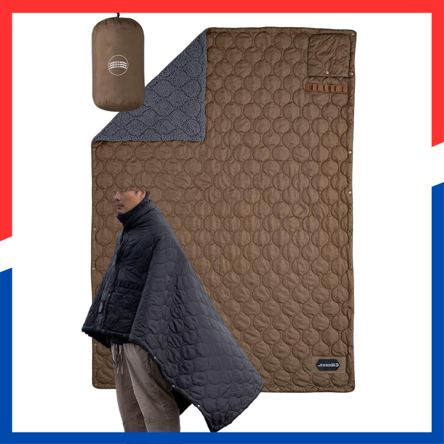 商品 防寒 アウトドア キャンプ ブランケット リバーシブル 難燃 エコダウン キャンプ用 車中泊 Camping チルキャンピング 防災 旅行 コンパクト Chill ウォルナット Lサイズ