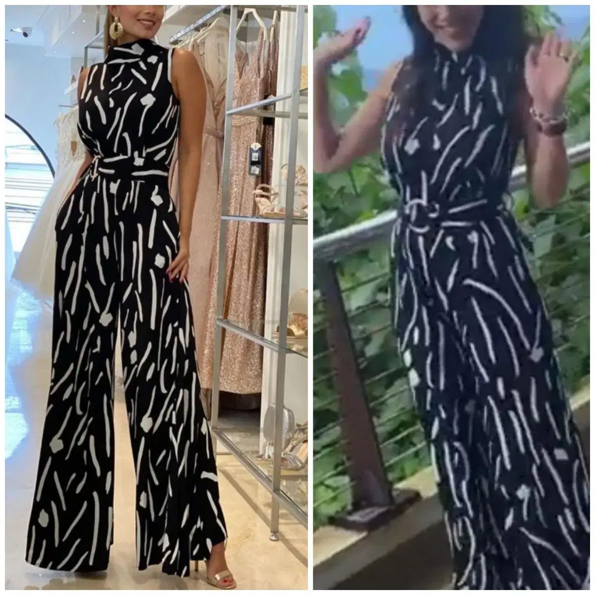 ブラックアンド白プリント ドレッシー