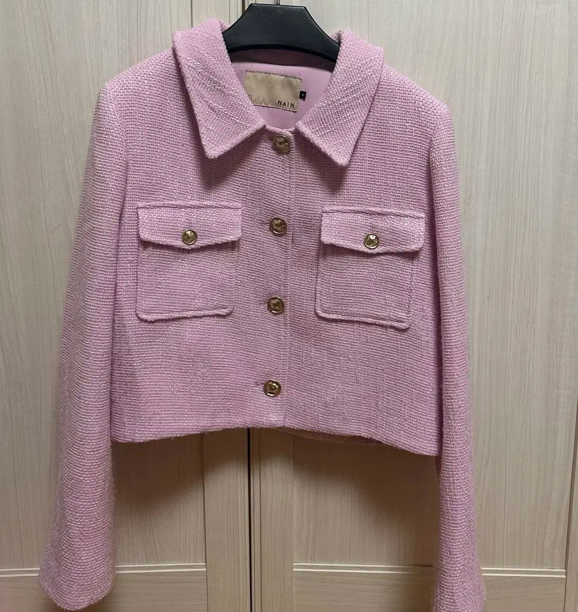 NAIN ピンク ツイード クロップド ジャケット GULLKHAN_COM