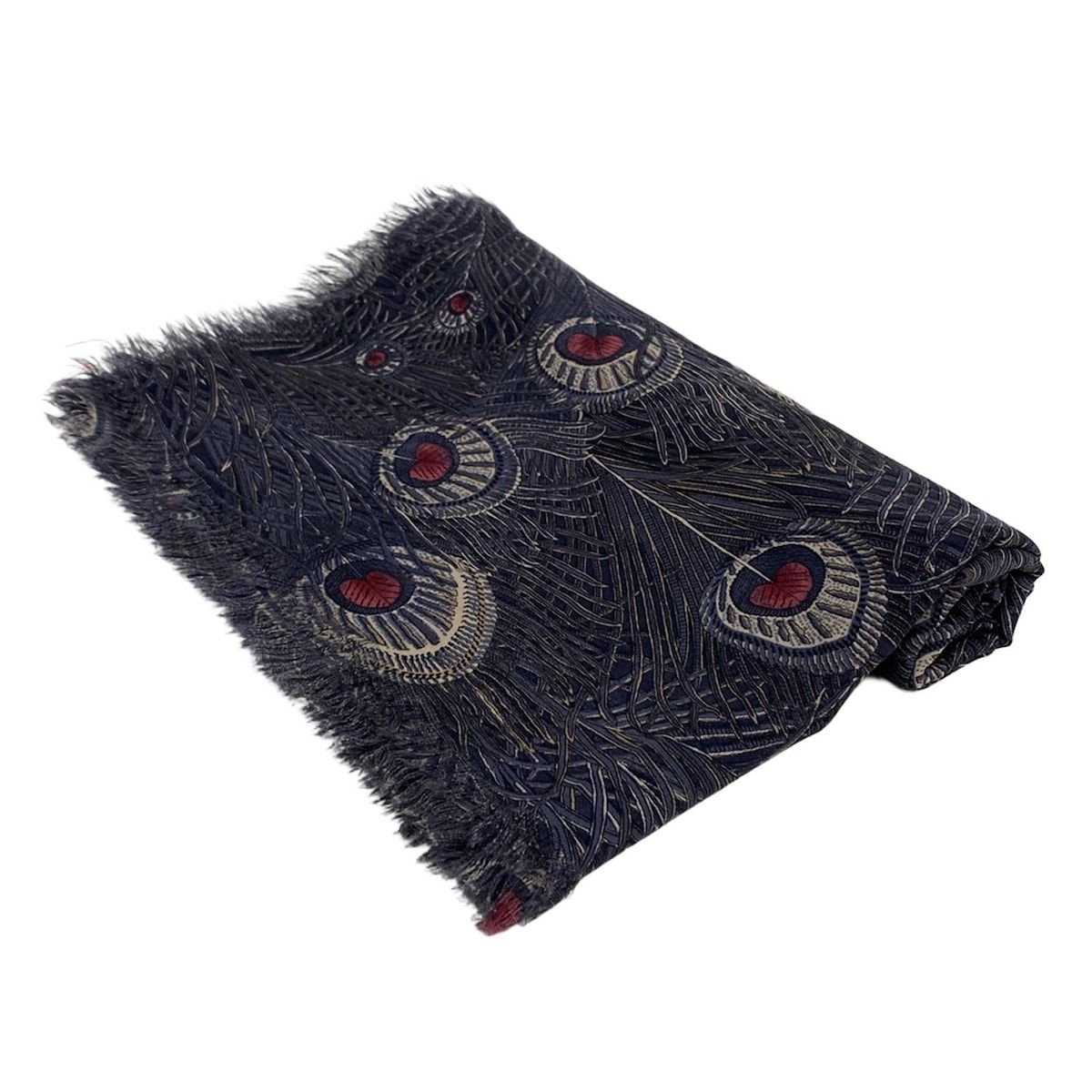 LIBERTY リバティ ストール ショール - ネイビー×レッド×マルチ 総柄 ウール