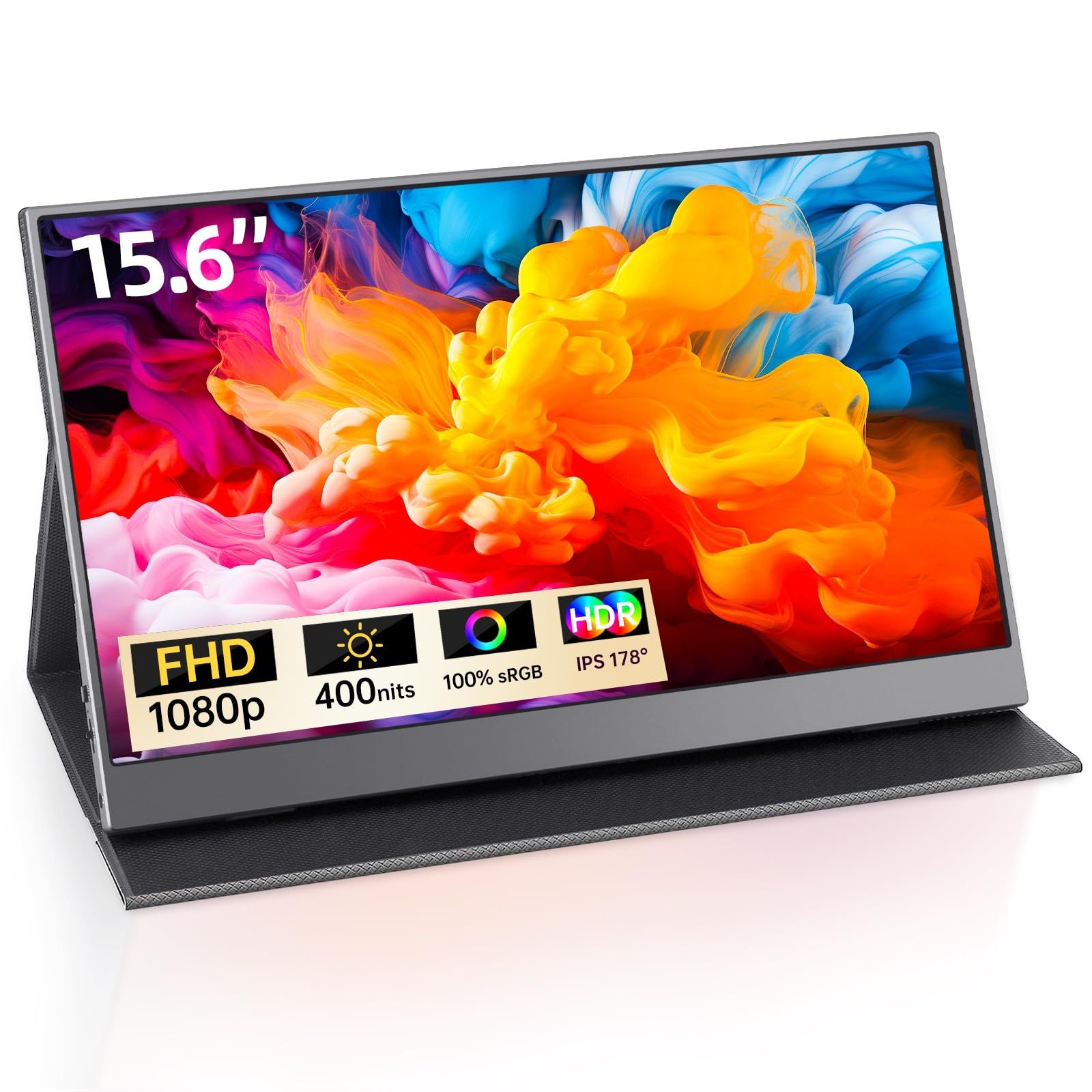 15.6インチモバイルモニター FHD 1080Pモバイルディスプレイ ポータブルモニター IPS液晶パネル 薄型 軽量持ち運び マグネット保護カバー付き 内蔵スピーカーUSB Type-C HDMI サブディスプレイPS XBOX Switch PC