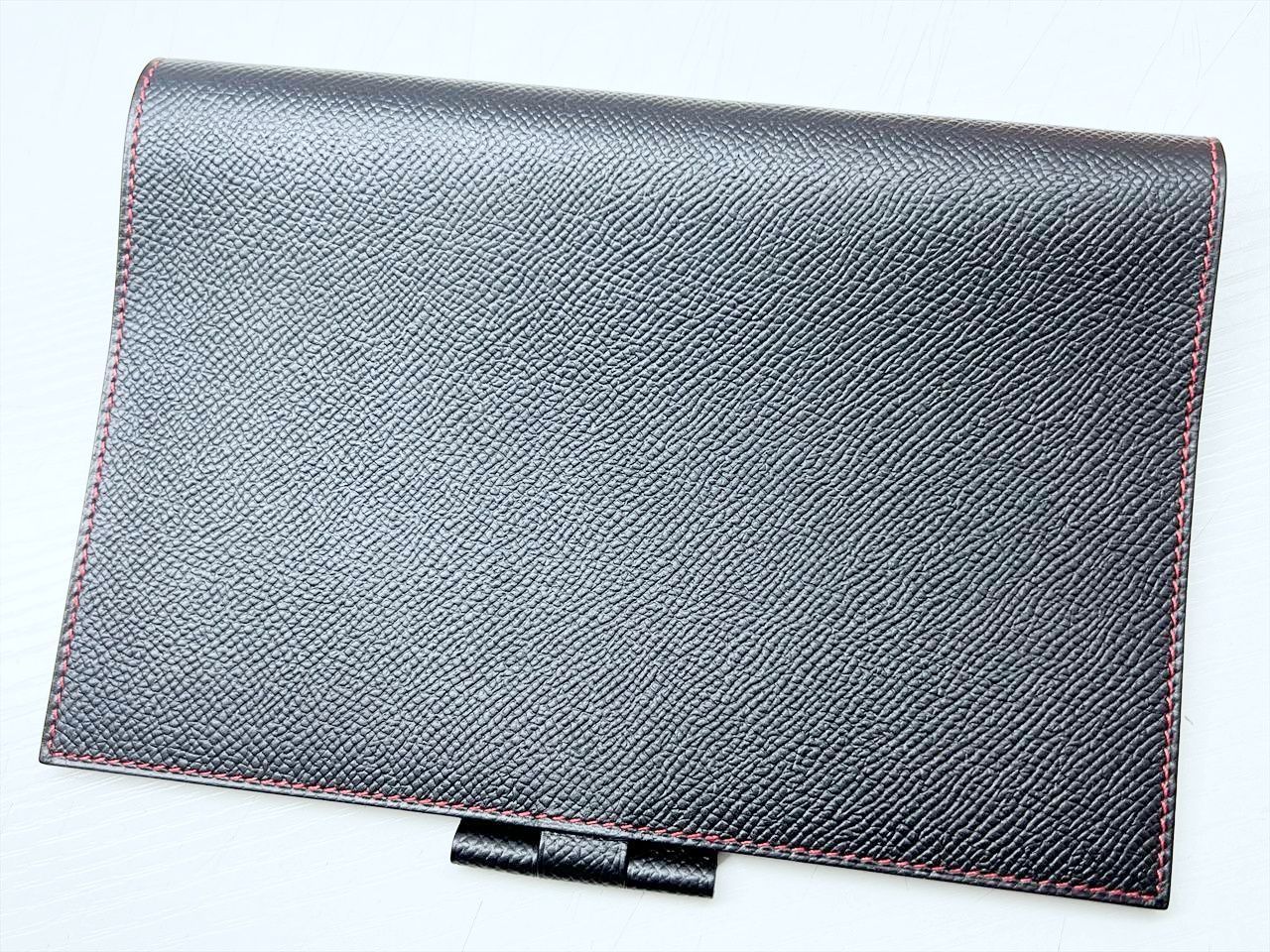 保管 HERMES エルメス グローブトロッター 手帳カバー 黒 レッド B シングルピン