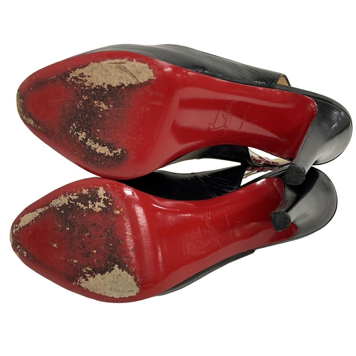  クリスチャンルブタン サンダル 37 レディース - 黒 オープントゥ レザー サンダル サンダル ミュール