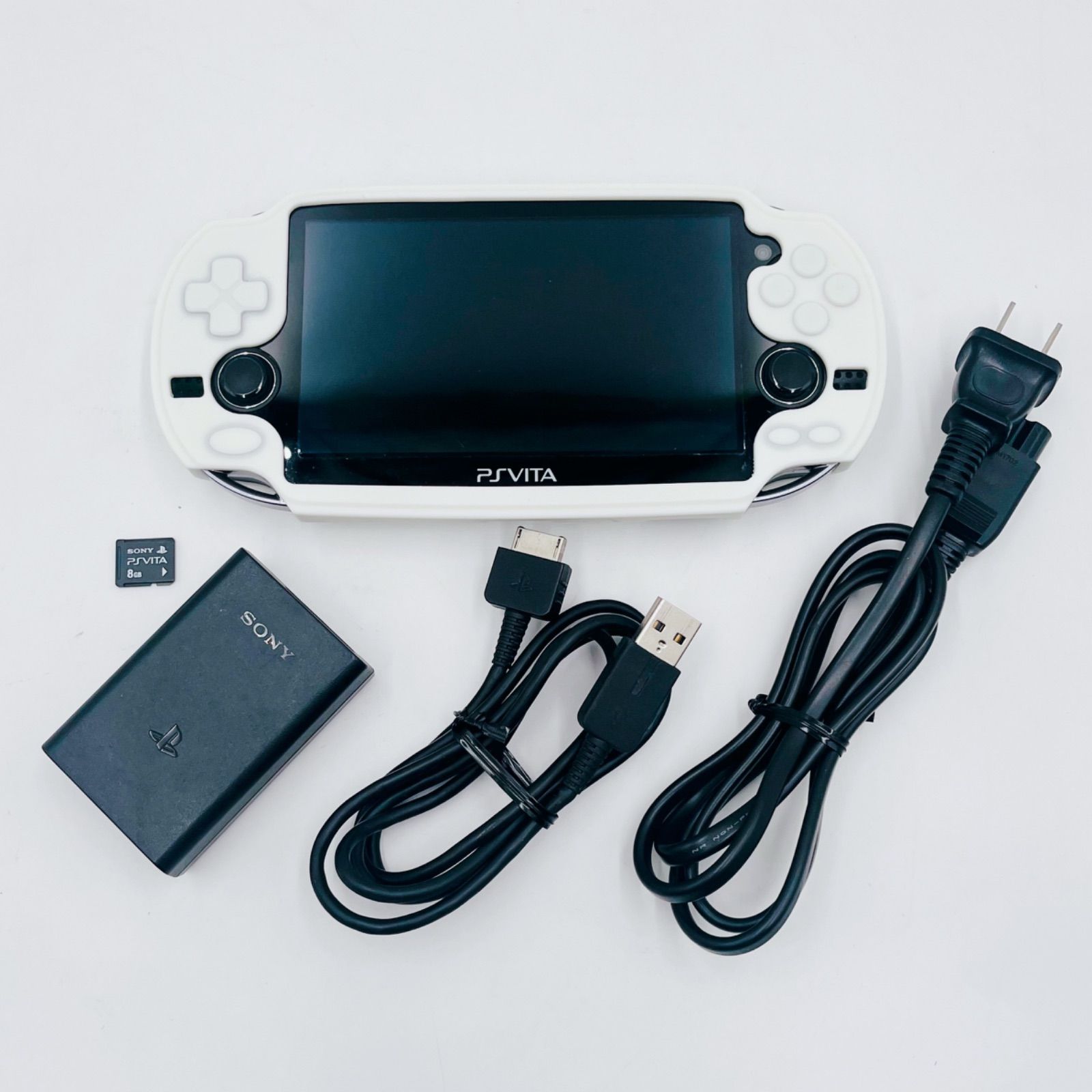 SONY PS VITA PCH-1100 クリスタルブラック メモリーカード8GB 充電器一式 シリコンカバー付属 プレイステーション ヴィータ