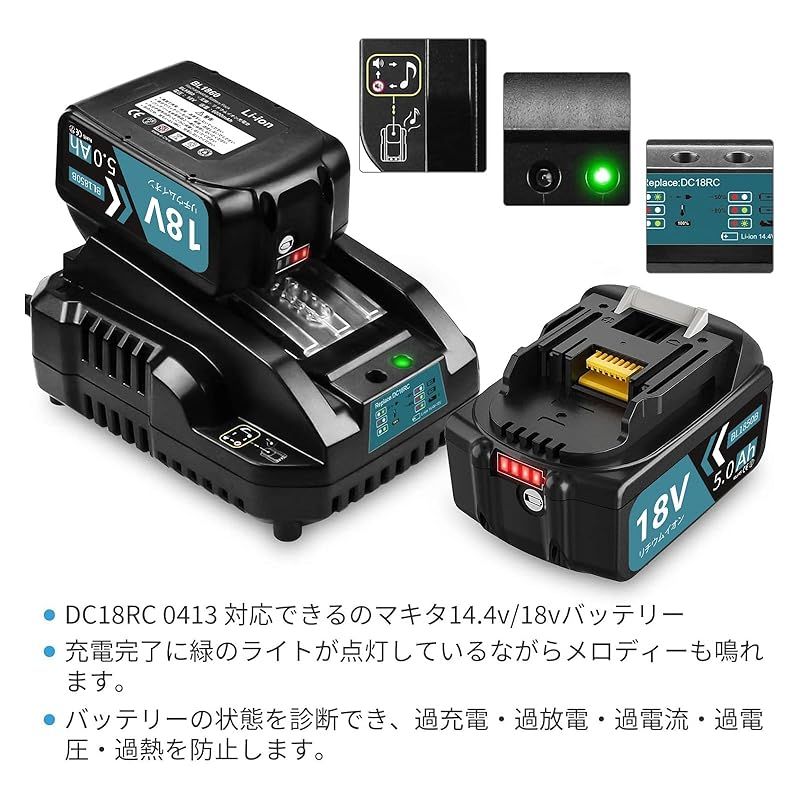 Reoben ブロワ 互換マキタ バッテリー18v互換 マキタ互換 充電式 コードレスブロワー互換 BL1850B付き 電動工具 ブロワー 充電式 庭掃除 洗車 一台二役 集じん機能付き 集塵 掃除機合わせて 4点セット 青