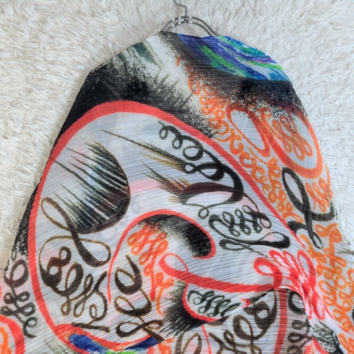 PLEATS PLEASE ISSEY MIYAKE プリーツプリーズイッセイミヤケ FLAME MADAM-T ポンチョ アート 総柄 ケープ マント 和柄 フリーサイズ 三宅一生 GULLKHAN_COM