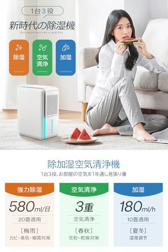 除湿機 小型 強力 除湿 加湿 空気清浄3in1 ペルチェ式 除湿器 湿度調整 イオン機能付き 集塵フィルター 除加湿空気清浄機 1L大容量タンク タイマー付き カビ防止 結露防止 梅雨対策 花粉対策 除湿空気清浄機 除湿乾燥 衣類乾燥 部屋干し 20ki